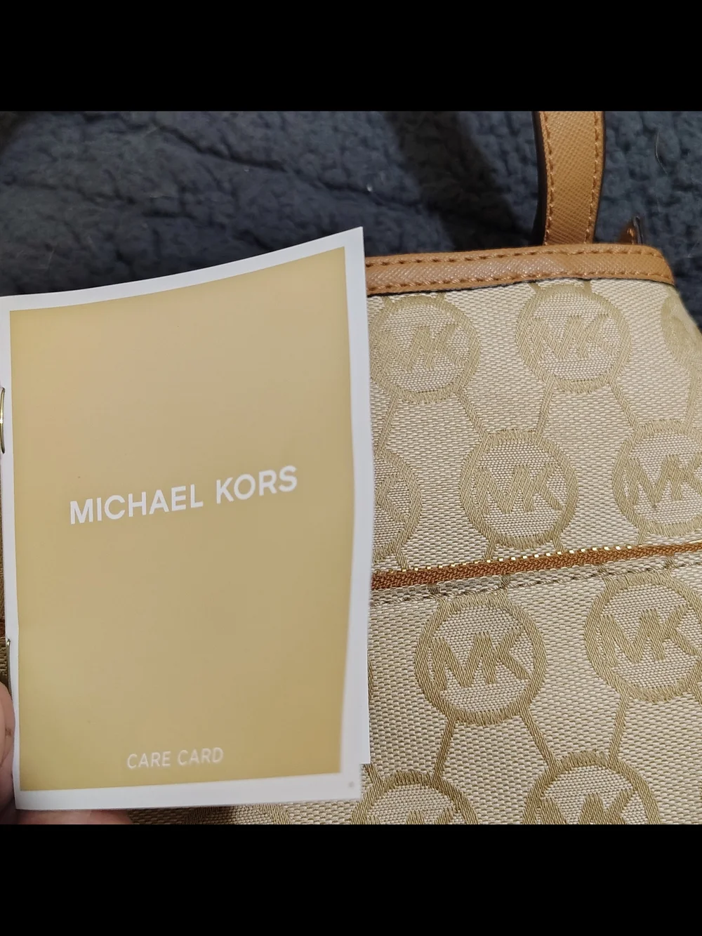 Michael Kors Beige Signature Crossbody with Tan Trim